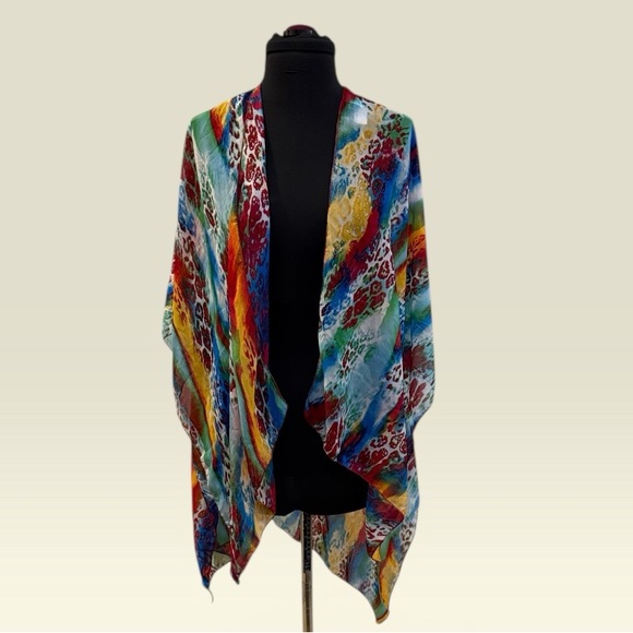 just be Accessories - Versatile Colorful Watercolor Animal Print Lightweight Kimono or Sarong